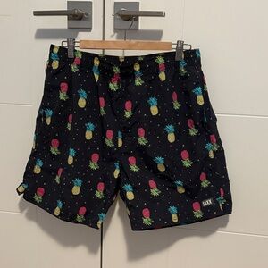 Saxx Black Swim Shorts with Pineapple Print Mens Large